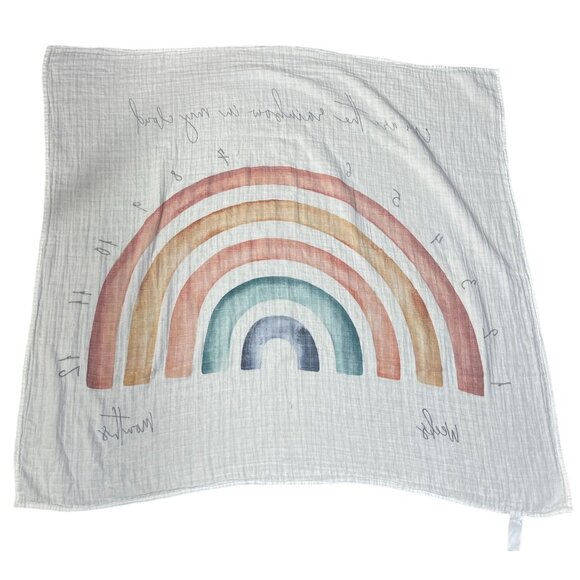 Miaoberry Organic Rainbow Baby Monthly Milestone Blanket| Rainbow Cotton Muslin - Picture 2 of 4